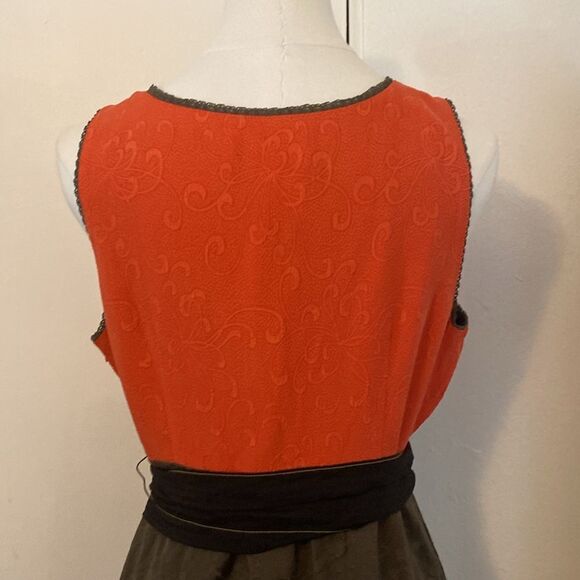 Anthropologie Moulinette Soeurs Orange & Olive Floral Imprint Colorblock Dress - Picture 8 of 14
